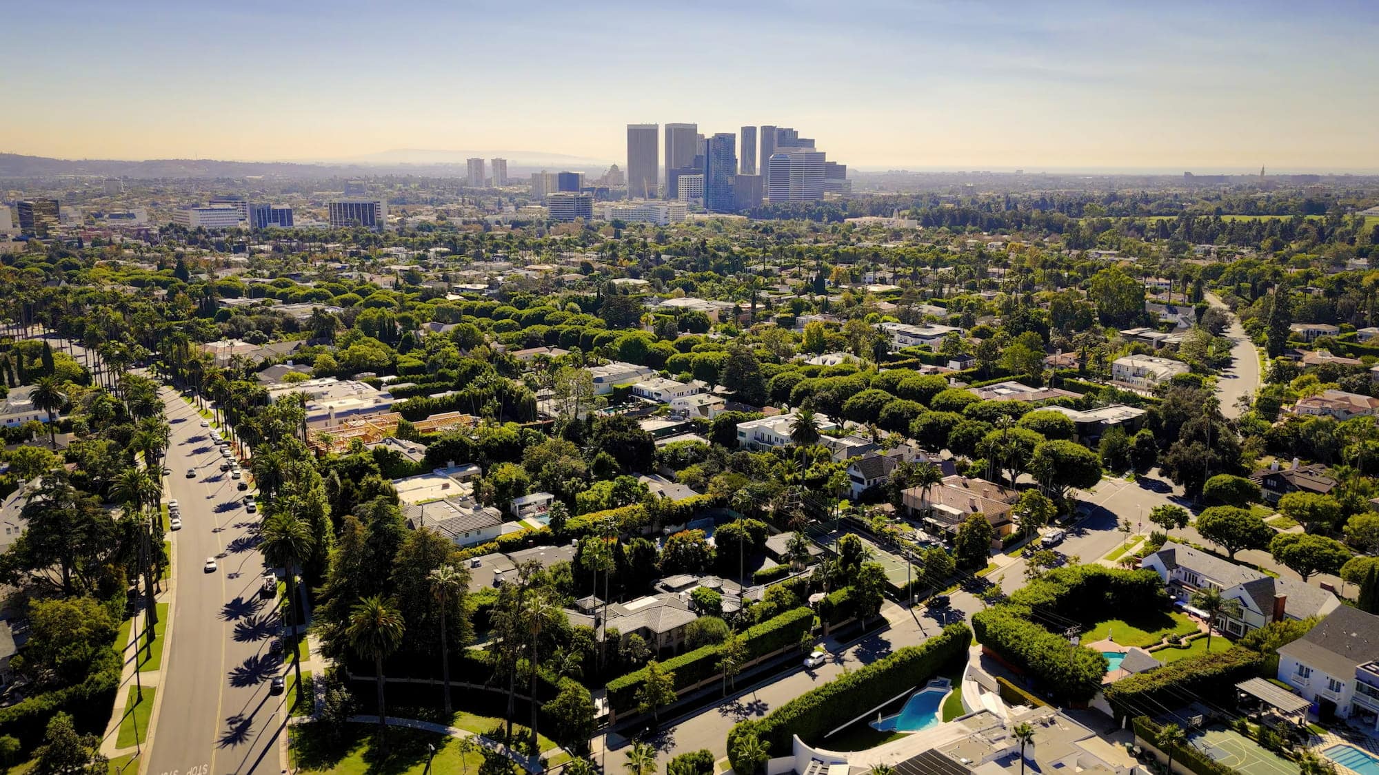 A shot of the West Los Angeles skyline near Beverly Hills.